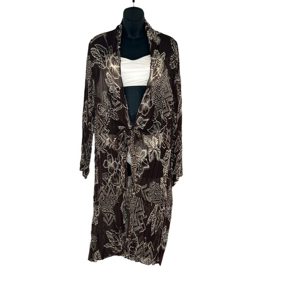 Chico's Brown Tropical Swim Cover Tie Front Sheer Beach Size 2 Marianne MSRP$108 - Picture 12 of 12